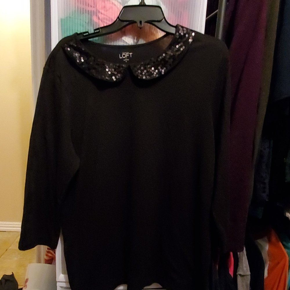 Ann Taylor LOFT Embellished Black Tshirt